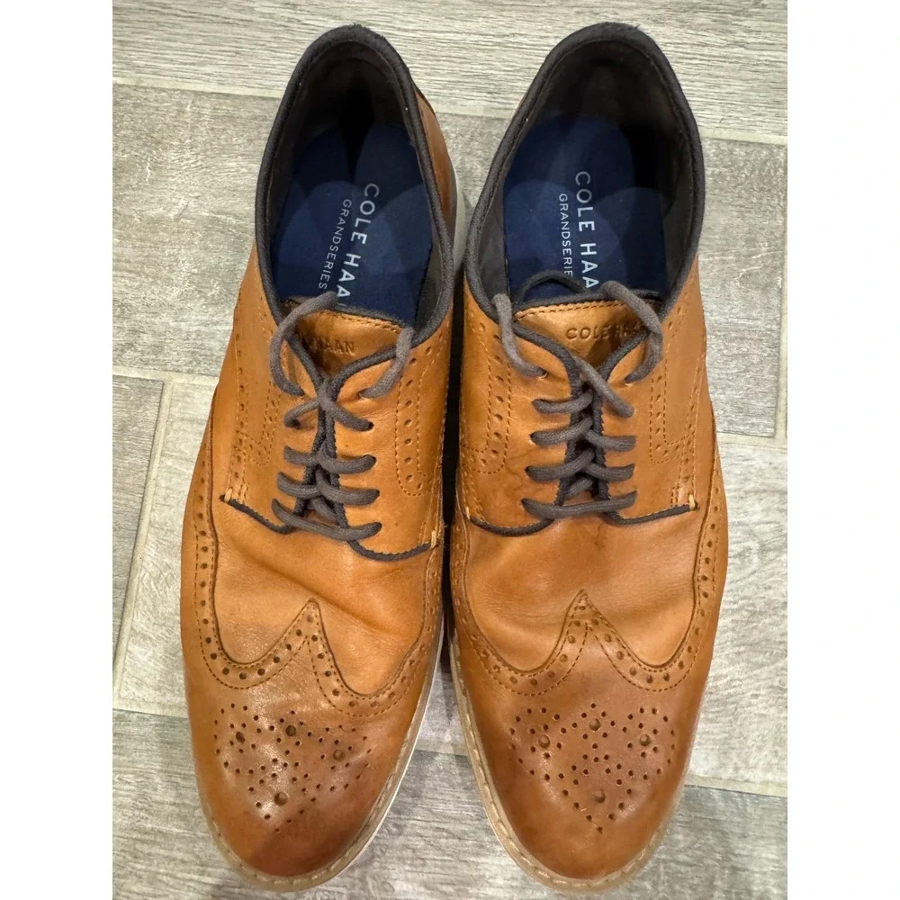 Cole Haan GrandSeries Men's‎ Leather Wingtip Oxford Shoes Tan Brown Lace-Up Size